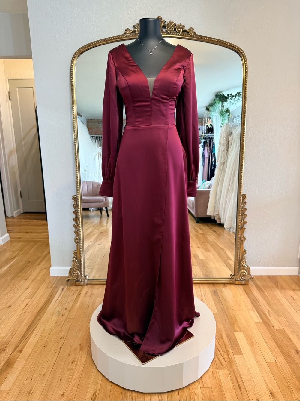 SORELLA VITA Wine Long-Sleeve Satin Gown